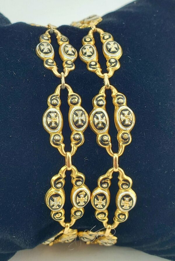18k 14k Yellow Gold Gothic Victorian Converted Multi Strand Enamel Bracelet 7.5'