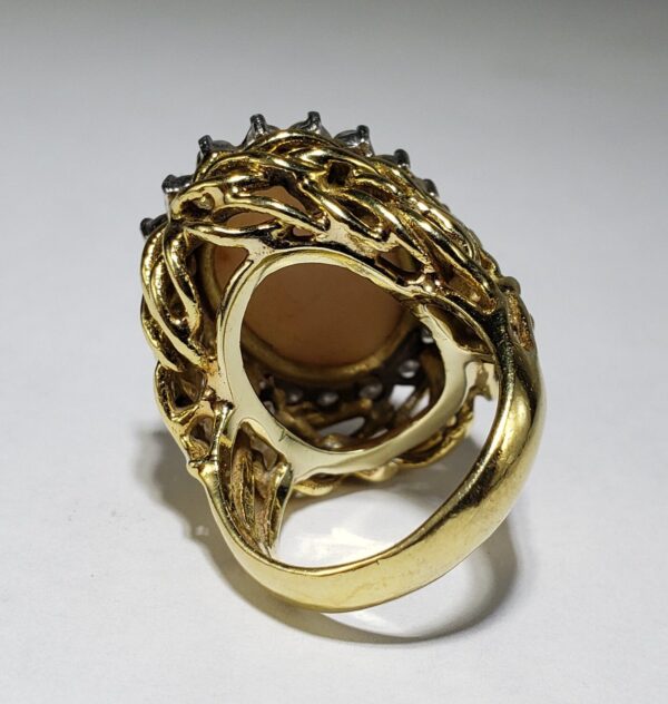 18k Two Tone Yellow & White Gold Large Angel Skin Coral Diamond Cocktail Ring - Image 11