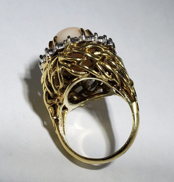 18k Two Tone Yellow & White Gold Large Angel Skin Coral Diamond Cocktail Ring - Image 10
