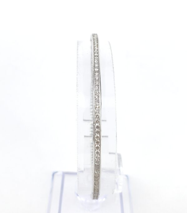 18k White Gold 1.95ctw Engraved Round Brilliant Diamond Tennis Bangle Bracelet - Image 5
