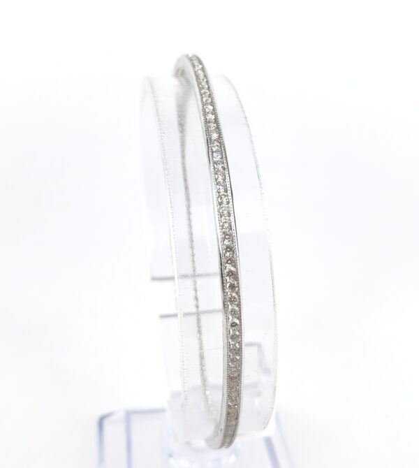 18k White Gold 1.95ctw Engraved Round Brilliant Diamond Tennis Bangle Bracelet - Image 6