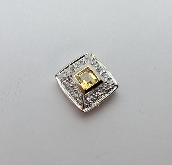 18k White Gold Princess Cut Citrine Diamond Halo Square Slider Pendant 1/2'' - Image 3