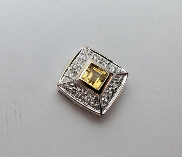 18k White Gold Princess Cut Citrine Diamond Halo Square Slider Pendant 1/2'' - Image 4