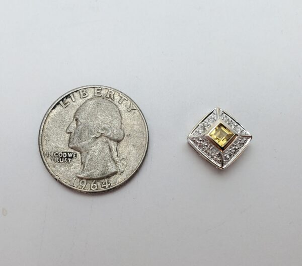 18k White Gold Princess Cut Citrine Diamond Halo Square Slider Pendant 1/2'' - Image 5