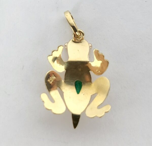 18k Yellow Gold .15ctw Natural Pear Shape Emerald Frop Drop Pendant 1 1/8'' - Image 9