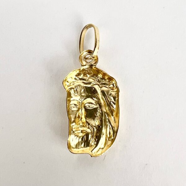 18k Yellow Gold Jesus Christ Head Charm Pendant 1.5'' - Image 4