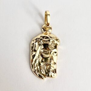 18k Yellow Gold Jesus Christ Head Charm Pendant 1.5''