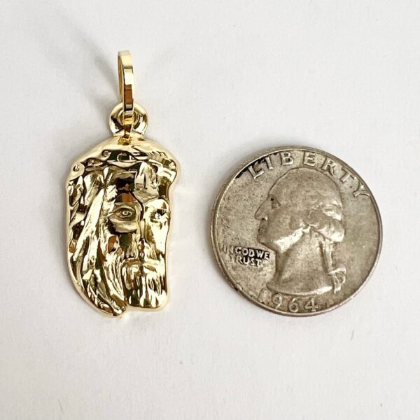 18k Yellow Gold Jesus Christ Head Charm Pendant 1.5'' - Image 5