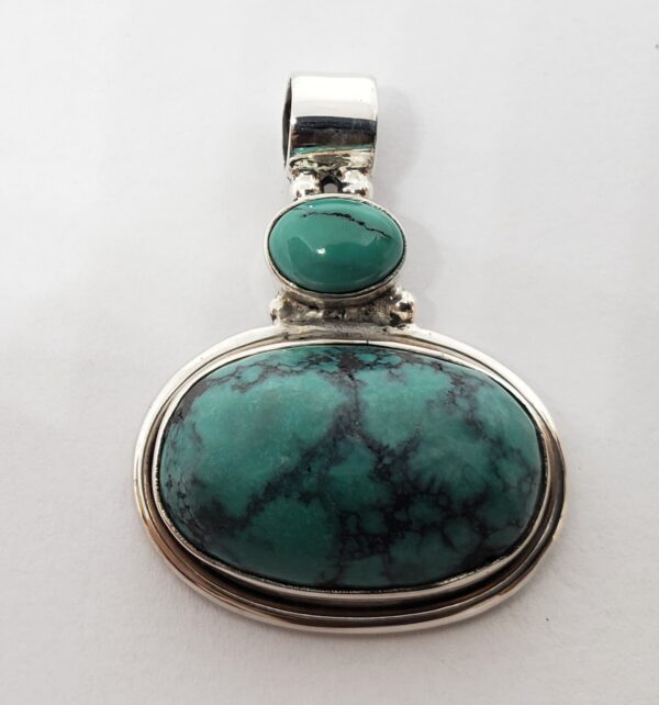 925 Sterling Silver Turquoise Drop Charm Pendant 1 3/8'' - Image 3