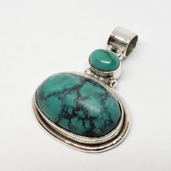 925 Sterling Silver Turquoise Drop Charm Pendant 1 3/8'' - Image 4