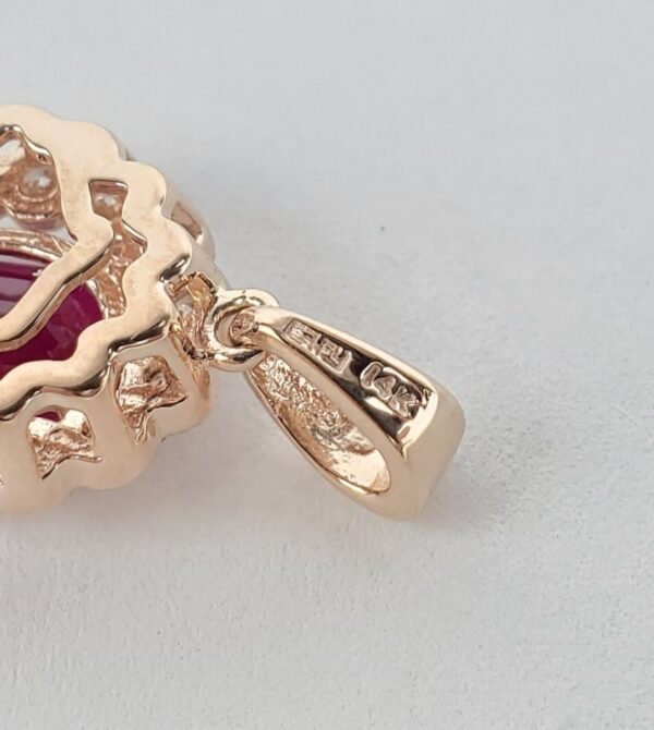 Effy 14k Rose Gold 1.65ctw Natural Ruby Diamond Oval Halo Drop Pendant Necklace - Image 11