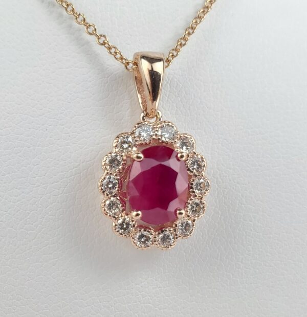 Effy 14k Rose Gold 1.65ctw Natural Ruby Diamond Oval Halo Drop Pendant Necklace - Image 3