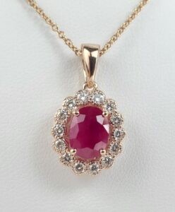 Effy 14k Rose Gold 1.65ctw Natural Ruby Diamond Oval Halo Drop Pendant Necklace