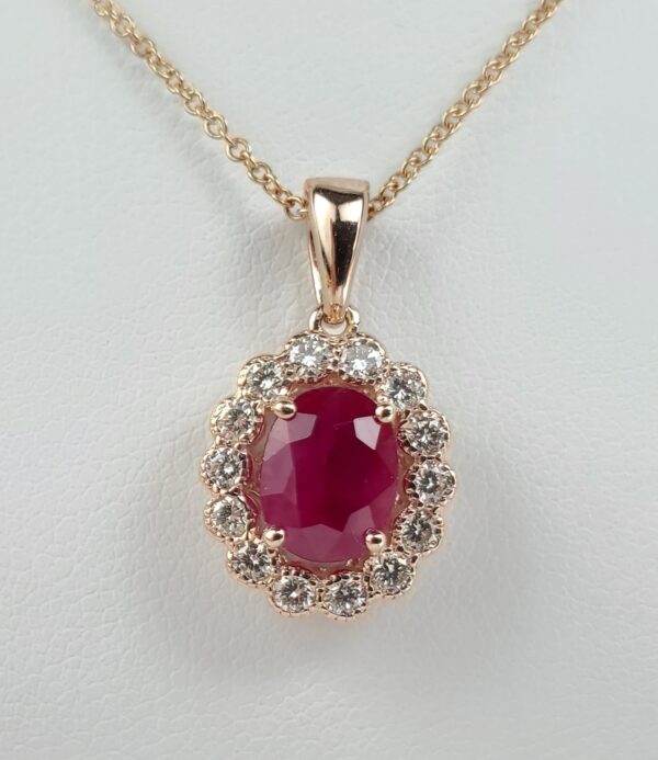 Effy 14k Rose Gold 1.65ctw Natural Ruby Diamond Oval Halo Drop Pendant Necklace - Image 4