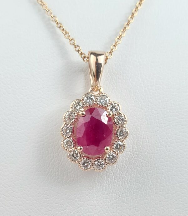 Effy 14k Rose Gold 1.65ctw Natural Ruby Diamond Oval Halo Drop Pendant Necklace - Image 5