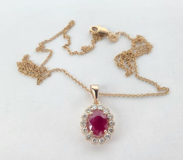 Effy 14k Rose Gold 1.65ctw Natural Ruby Diamond Oval Halo Drop Pendant Necklace - Image 6