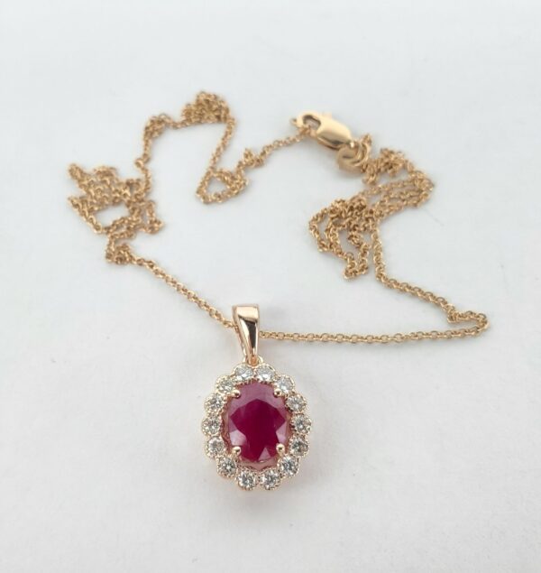 Effy 14k Rose Gold 1.65ctw Natural Ruby Diamond Oval Halo Drop Pendant Necklace - Image 7