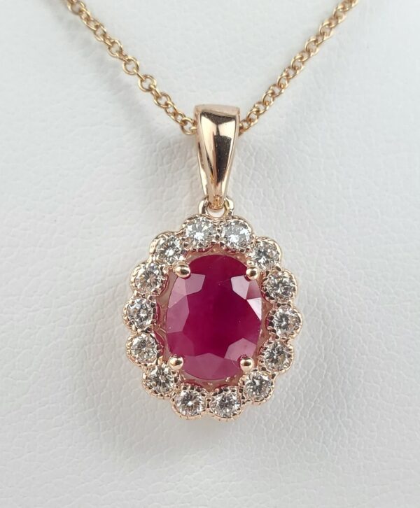 Effy 14k Rose Gold 1.65ctw Natural Ruby Diamond Oval Halo Drop Pendant Necklace