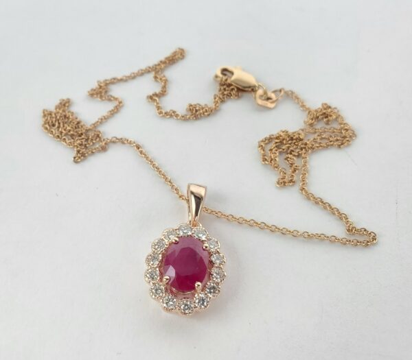 Effy 14k Rose Gold 1.65ctw Natural Ruby Diamond Oval Halo Drop Pendant Necklace - Image 8