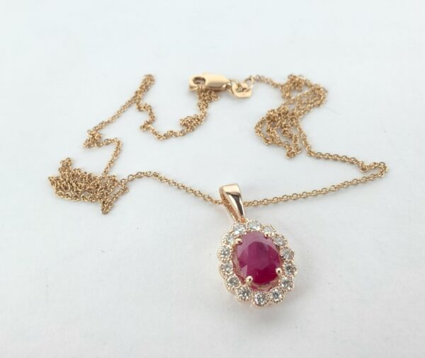 Effy 14k Rose Gold 1.65ctw Natural Ruby Diamond Oval Halo Drop Pendant Necklace - Image 9