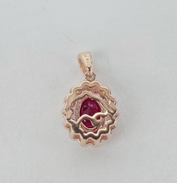 Effy 14k Rose Gold 1.65ctw Natural Ruby Diamond Oval Halo Drop Pendant Necklace - Image 10