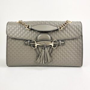 Gucci Medium Grey MicroGuccissima Leather Emily Chain Shoulder Bag