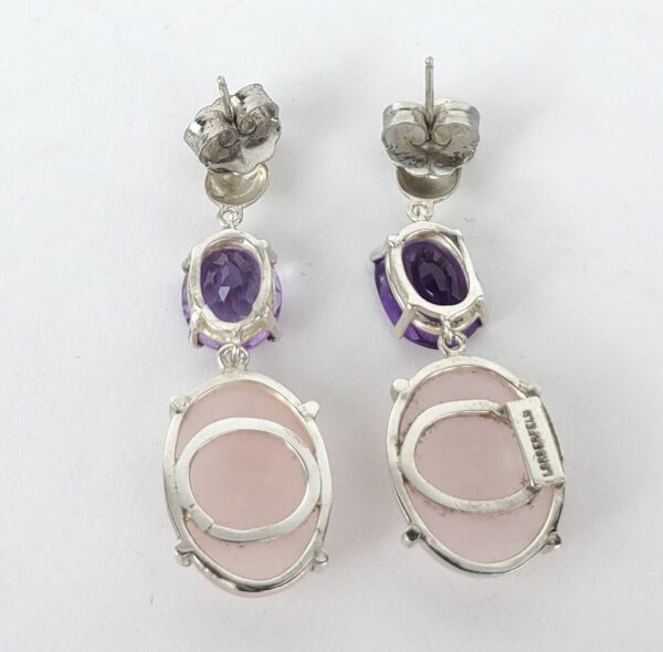 Lorberfeld 925 Sterling Silver Amethyst Rose Quartz Hanging Stud Earrings 2'' - Image 5