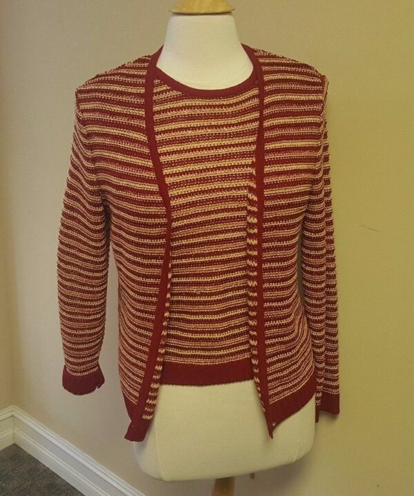 St. John Sport by Marie Gray Knit Jacket Sweater Shirt Tank Top Red Khaki Small - Image 3
