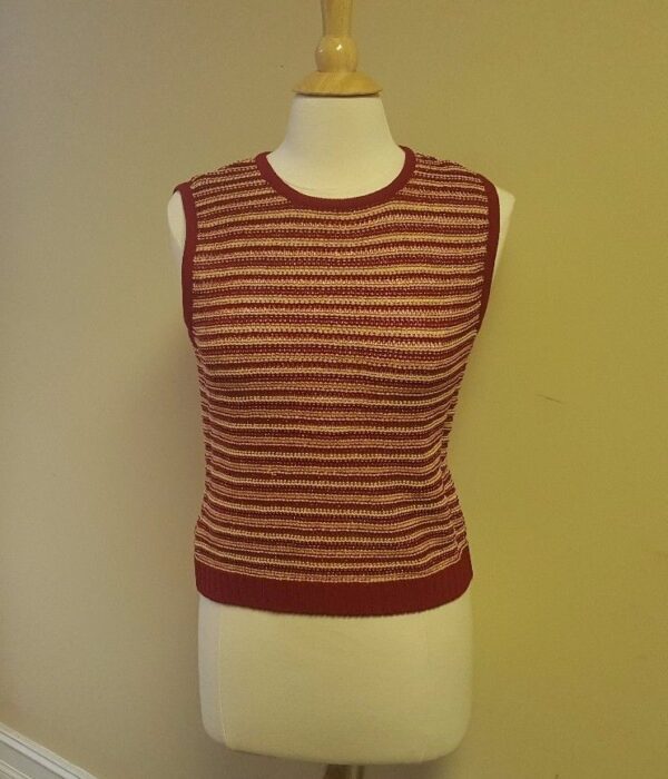 St. John Sport by Marie Gray Knit Jacket Sweater Shirt Tank Top Red Khaki Small - Image 7