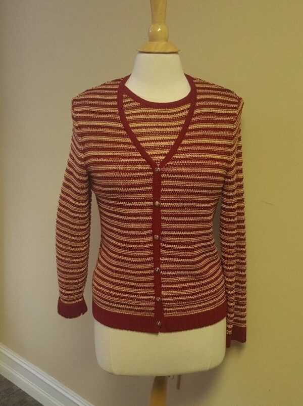 St. John Sport by Marie Gray Knit Jacket Sweater Shirt Tank Top Red Khaki Small
