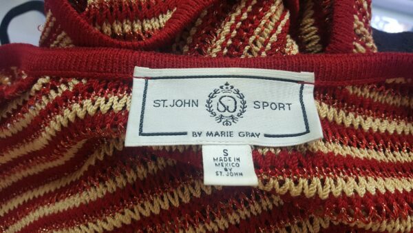 St. John Sport by Marie Gray Knit Jacket Sweater Shirt Tank Top Red Khaki Small - Image 10