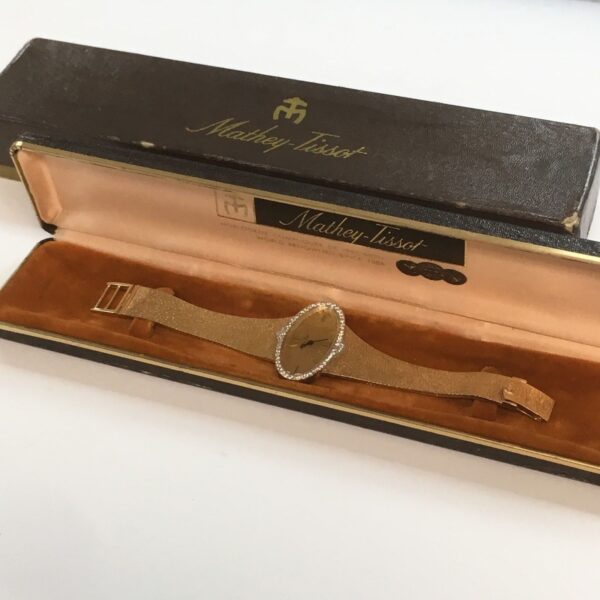 VERY UNIQUE Mathey-Tissot 14k Ladies Vintage Gold and Diamond Watch w/ Box - Image 3