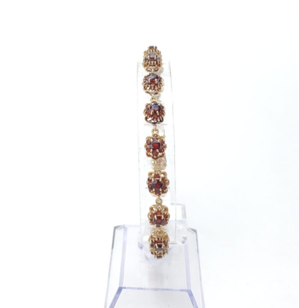 Vintage 14k Yellow Gold 7.75c Garnet Floral Segment Style Link Bracelet 8 1/8'' - Image 4