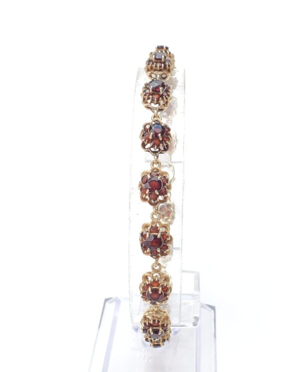 Vintage 14k Yellow Gold 7.75c Garnet Floral Segment Style Link Bracelet 8 1/8'' - Image 5