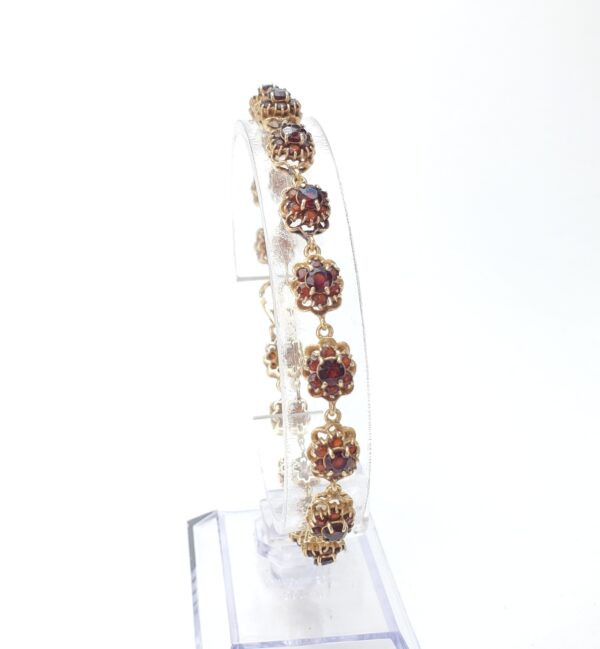 Vintage 14k Yellow Gold 7.75c Garnet Floral Segment Style Link Bracelet 8 1/8'' - Image 6