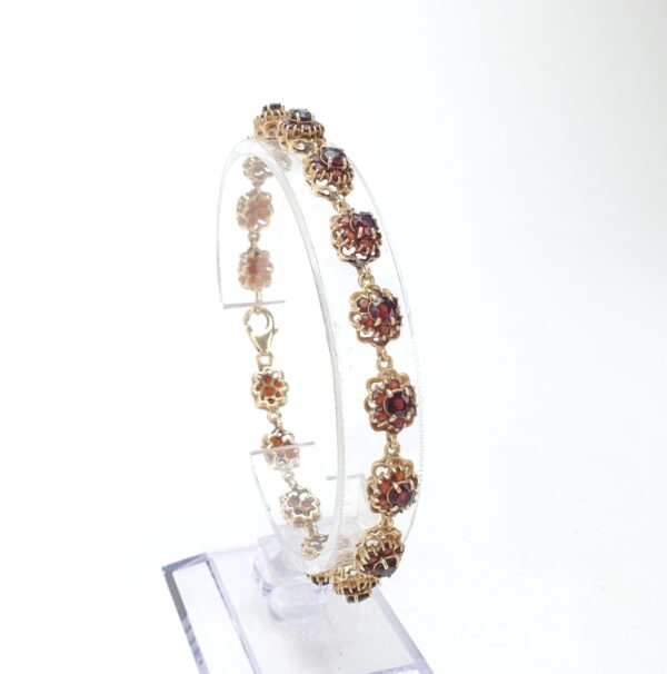 Vintage 14k Yellow Gold 7.75c Garnet Floral Segment Style Link Bracelet 8 1/8'' - Image 7