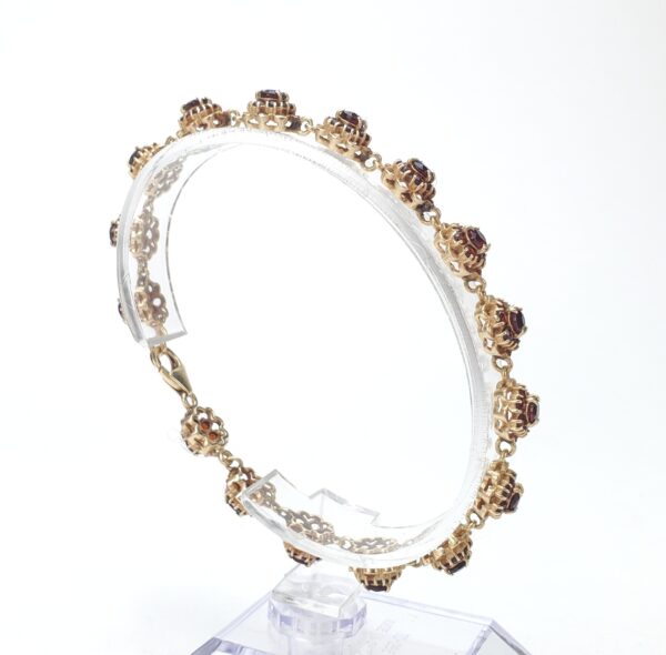 Vintage 14k Yellow Gold 7.75c Garnet Floral Segment Style Link Bracelet 8 1/8'' - Image 8