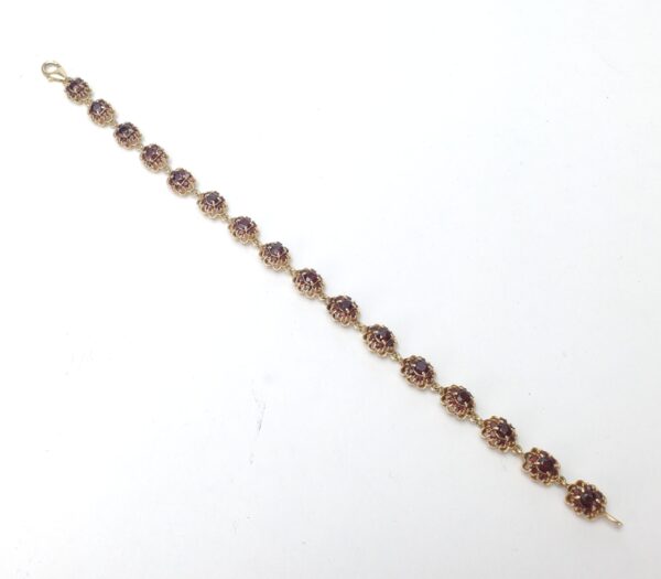Vintage 14k Yellow Gold 7.75c Garnet Floral Segment Style Link Bracelet 8 1/8'' - Image 9