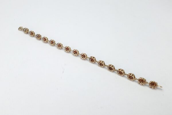 Vintage 14k Yellow Gold 7.75c Garnet Floral Segment Style Link Bracelet 8 1/8'' - Image 10