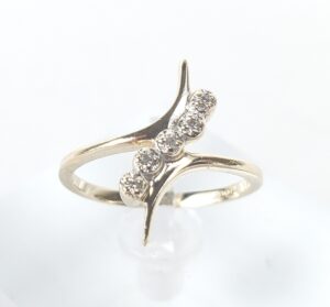 10k Two Tone White Yellow Gold Diamond Crossover Style Curved Swirl Ring 5''