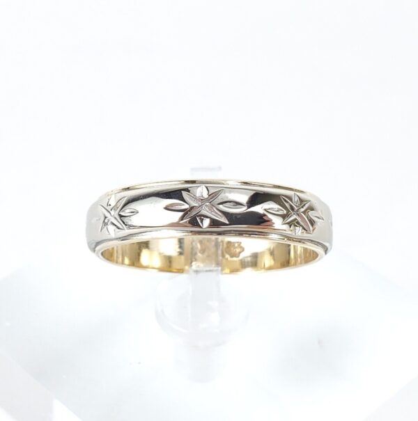 14k Multi-Tone Gold Engraved Star Starburst Wedding Style Band Ring 7'' - Image 4