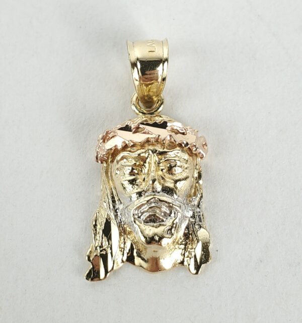 14k Muti-Tone Tri-Gold Jesus Head Christian Catholic Drop Dangle Pendant 7/8'' - Image 3