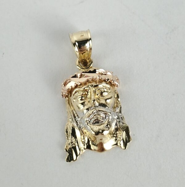 14k Muti-Tone Tri-Gold Jesus Head Christian Catholic Drop Dangle Pendant 7/8'' - Image 4