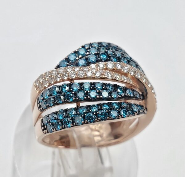 14k Rose Gold 1.40ctw Unique Pave Diamond Cluster Crossover Band Ring 6.5'' - Image 4