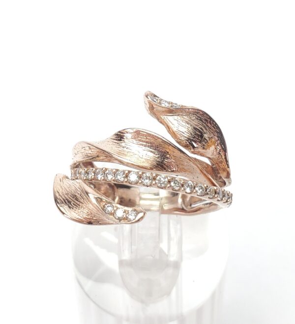 14k Rose Gold .38ctw Diamond Textured Leaf Roman Style Band Ring 6.75'' - Image 6