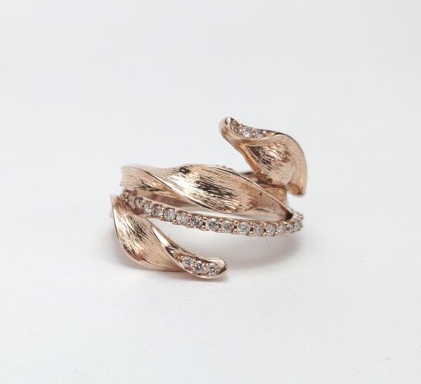 14k Rose Gold .38ctw Diamond Textured Leaf Roman Style Band Ring 6.75'' - Image 10