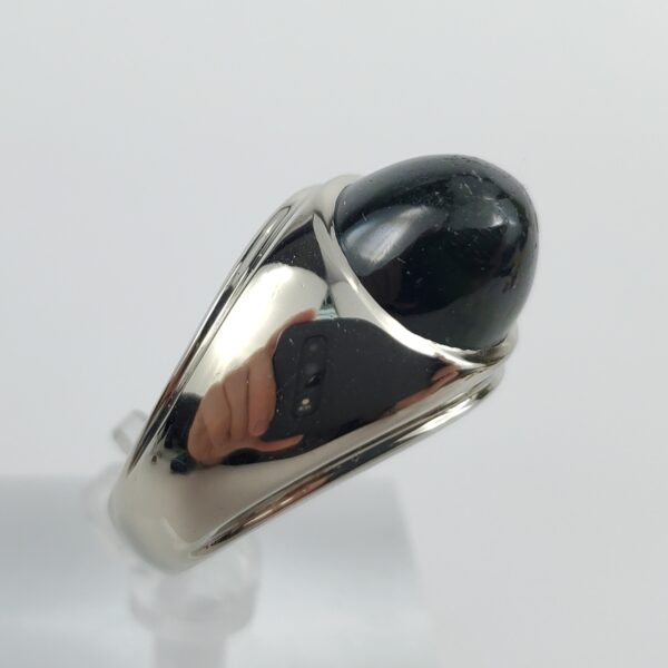 14k White Gold 10ctw Green Tourmaline Cabochon Mens Ring 10.75'' - Image 4