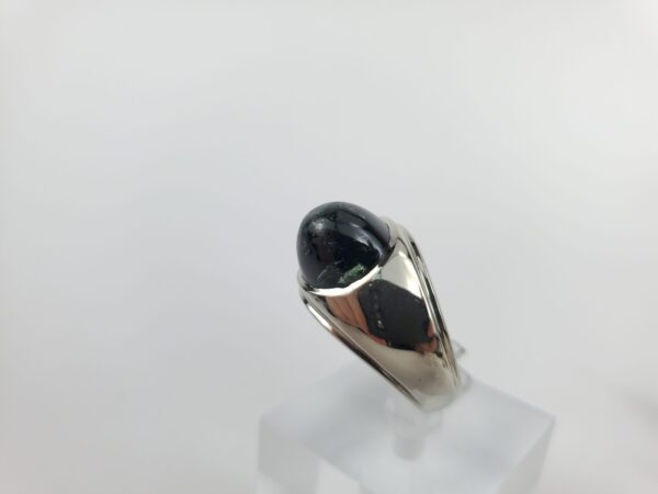 14k White Gold 10ctw Green Tourmaline Cabochon Mens Ring 10.75'' - Image 5