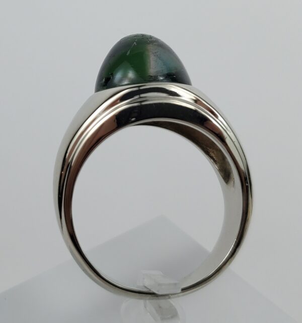 14k White Gold 10ctw Green Tourmaline Cabochon Mens Ring 10.75'' - Image 6