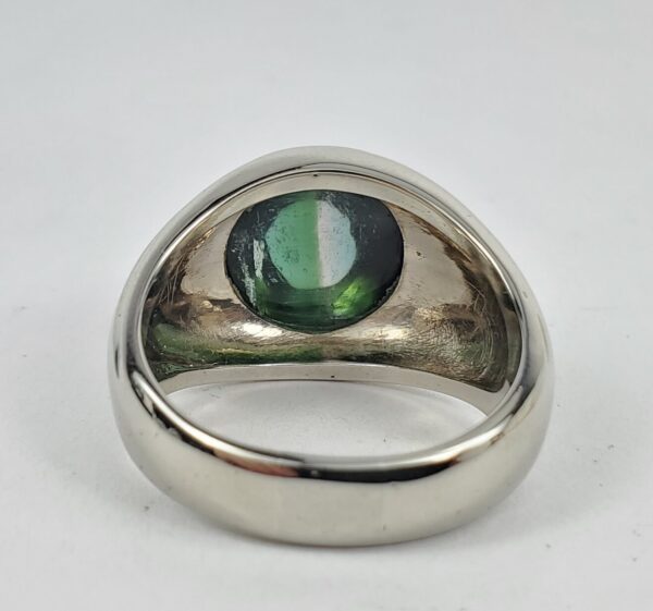 14k White Gold 10ctw Green Tourmaline Cabochon Mens Ring 10.75'' - Image 7